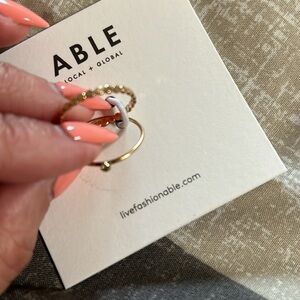 Able Gold delicate ring stack - beaded and diamond like birthstone - size 7